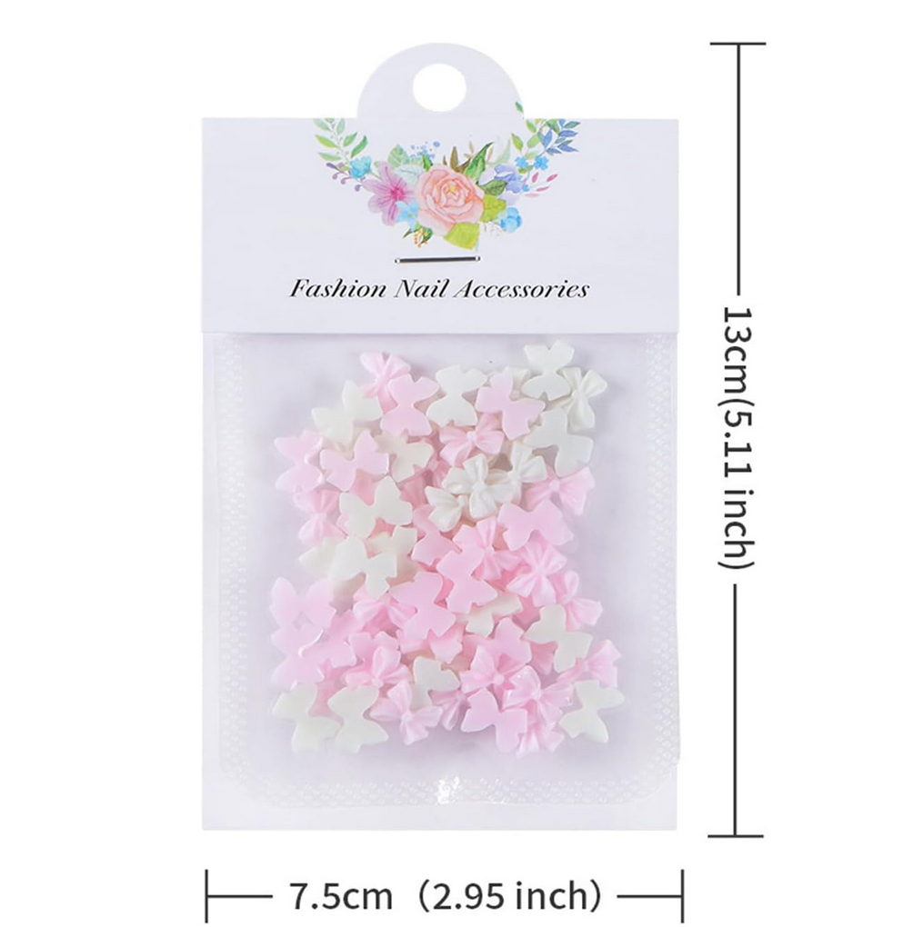 Nail decoration, Bows White & Pink 50 pcs