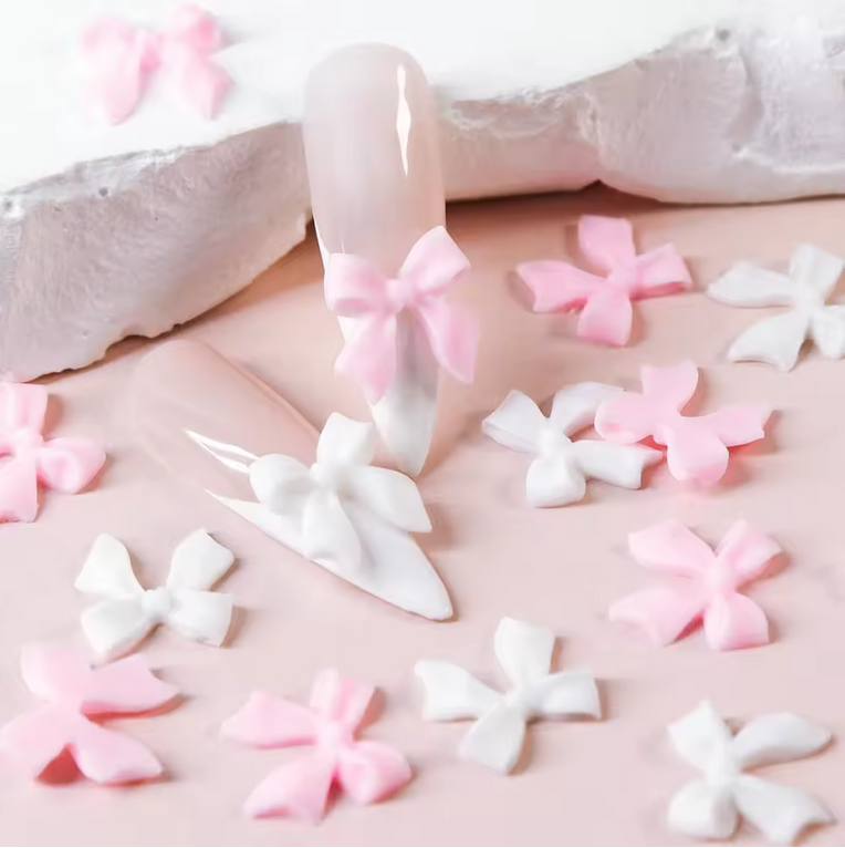 Nail decoration, Bows White & Pink 50 pcs
