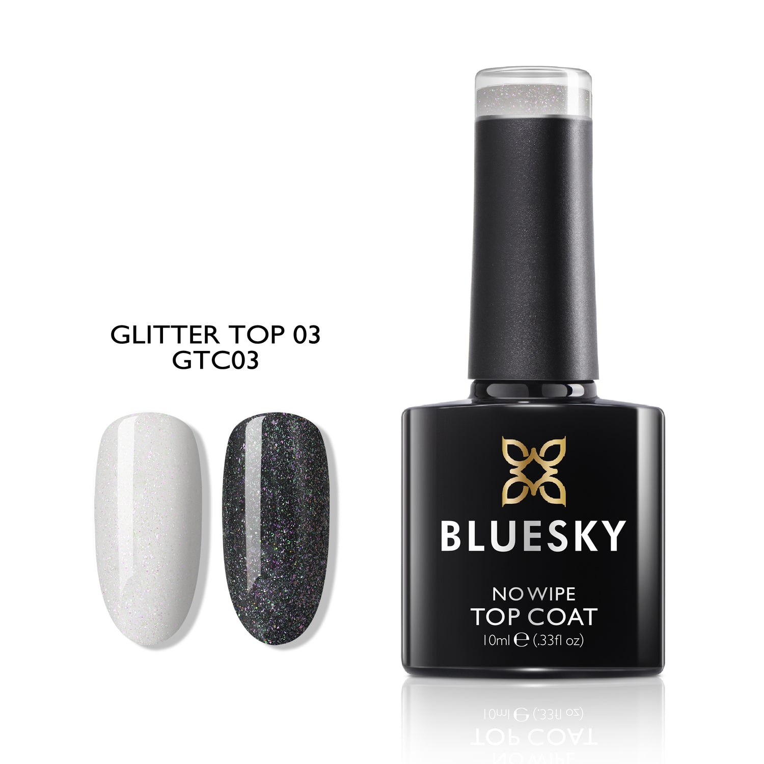Bluesky No Wipe Glitter Top Geelipäällyslakka, GTC03
