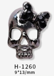 Nail Decoration, Skull with bow 3 pcs
