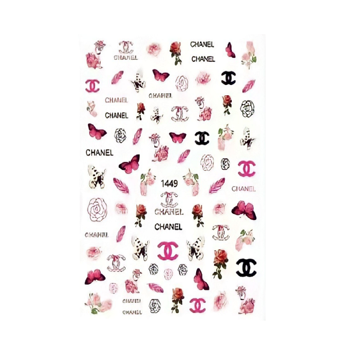 Nail Stickers Brand Name & Logo Cc & Flower, Butterfly Pink / Colored 3