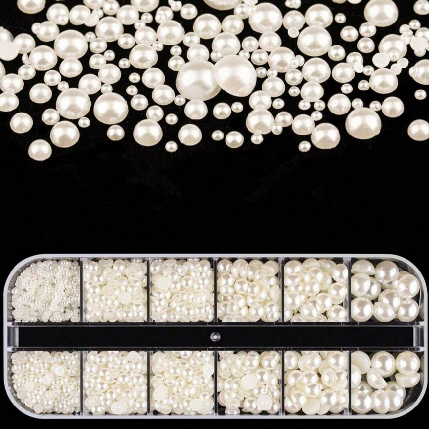 Nail art Set, Pearls, Off-White, With Wax Pen And Tweezers