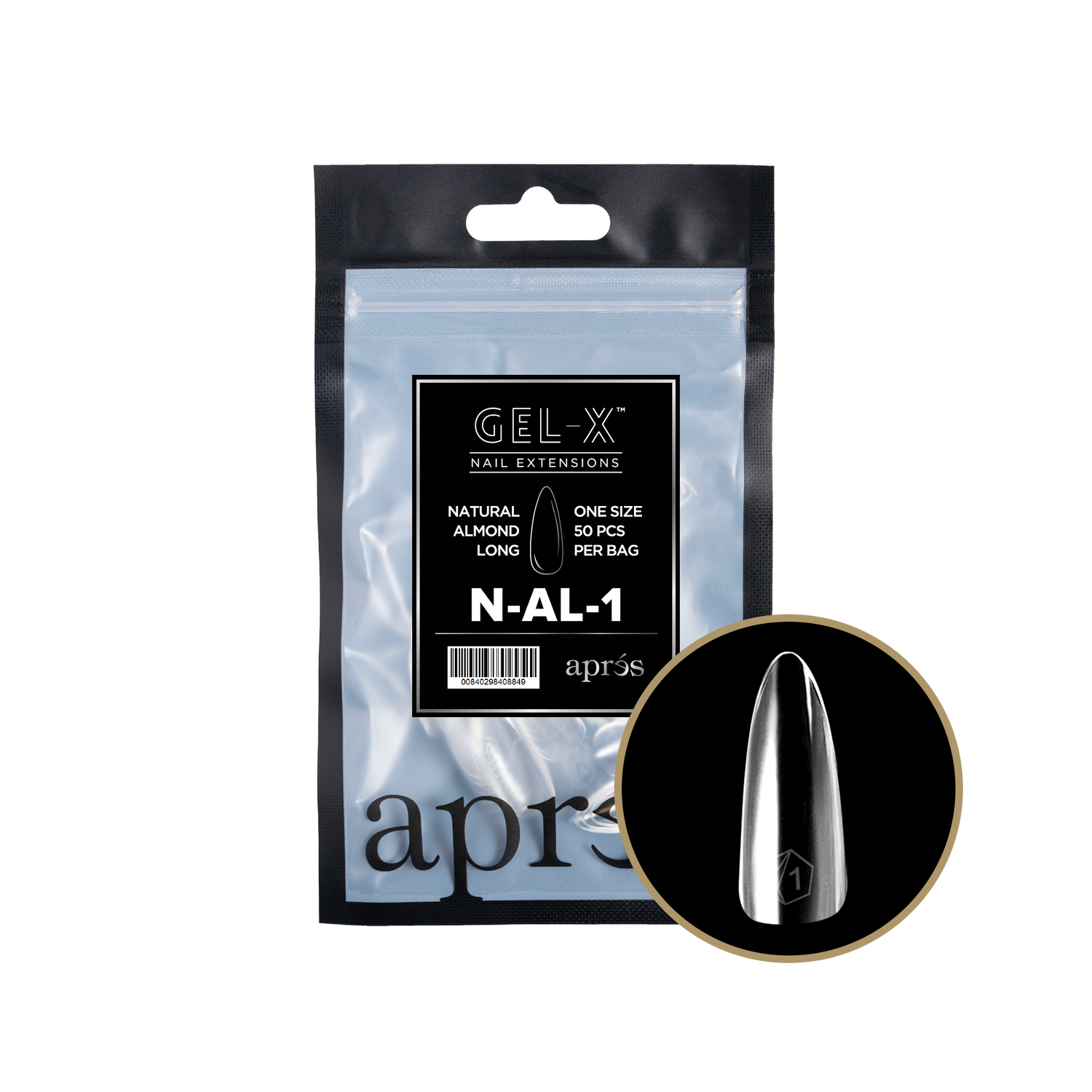 Aprés Gel-X® Kokokynnen Tipit, Täyttöpussi Natural Almond Long