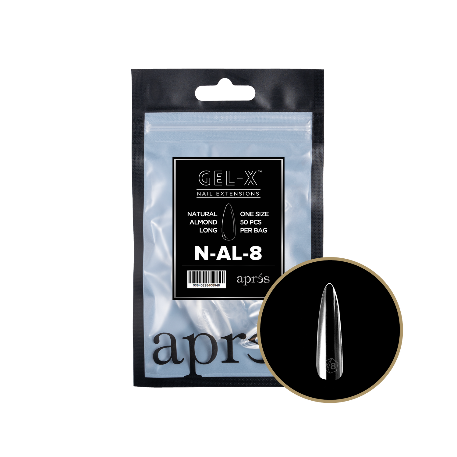 Aprés Gel-X® Kokokynnen Tipit, Täyttöpussi Natural Almond Long