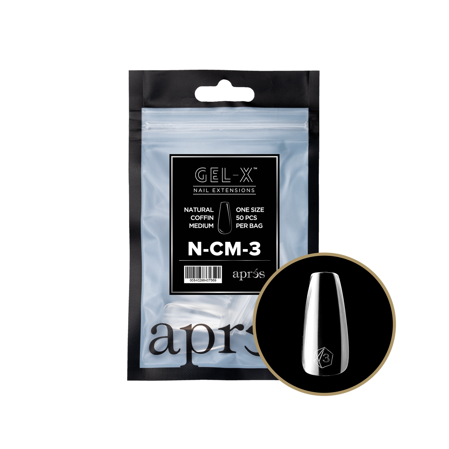 Aprés Gel-X® Kokokynnen Tipit, Täyttöpussi Natural Coffin Medium