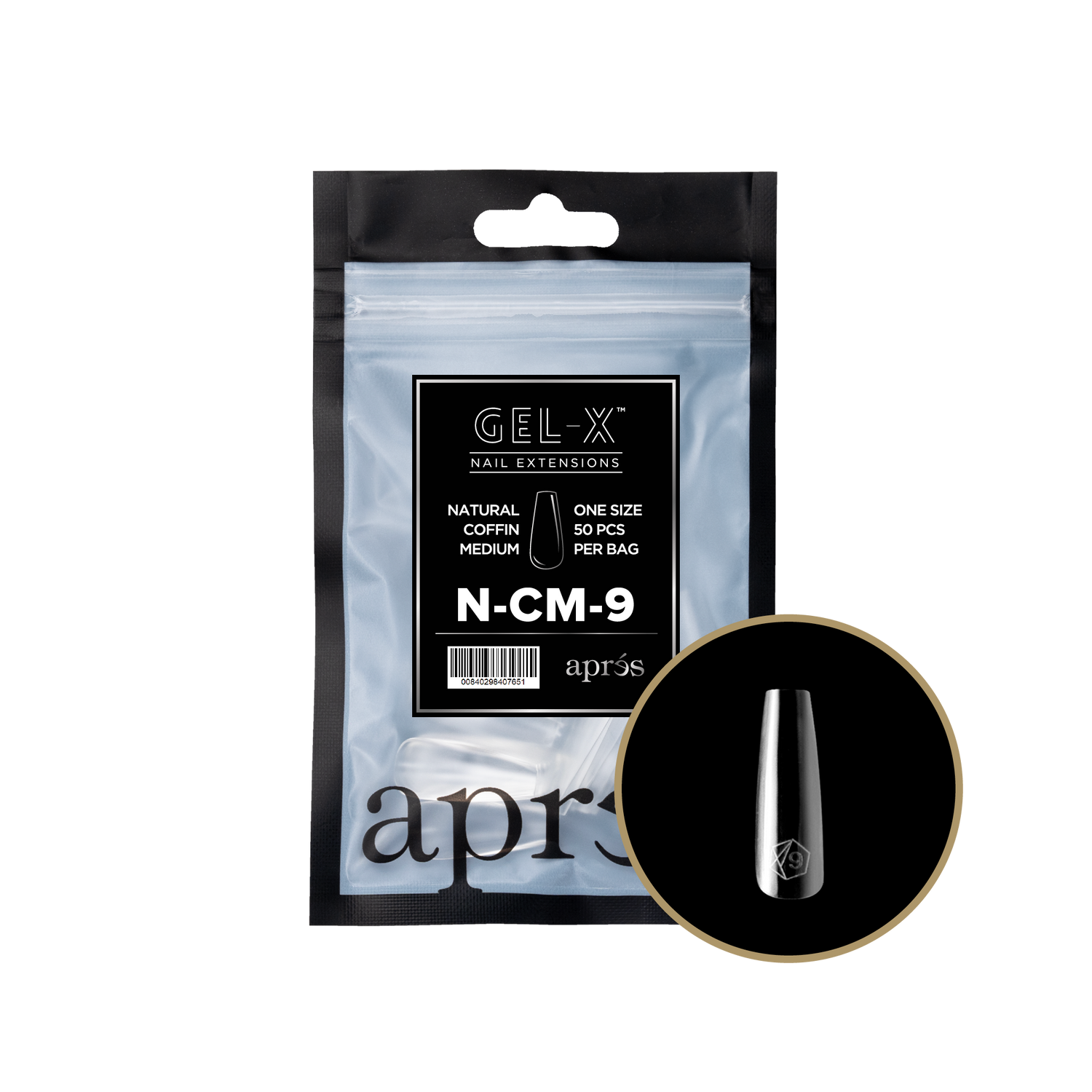 Aprés Gel-X® Kokokynnen Tipit, Täyttöpussi Natural Coffin Medium