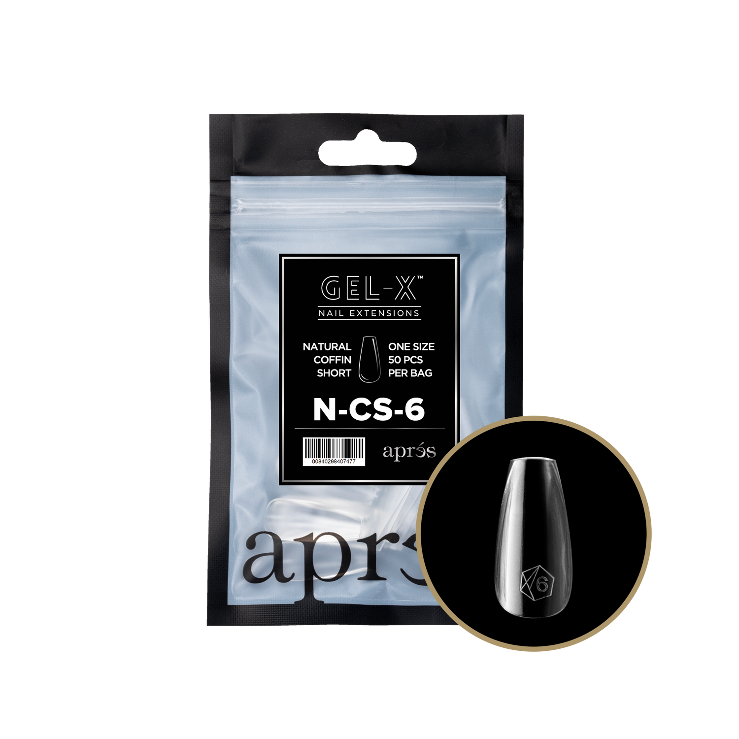Aprés Gel-X® Kokokynnen Tipit, Täyttöpussi Natural Coffin Short