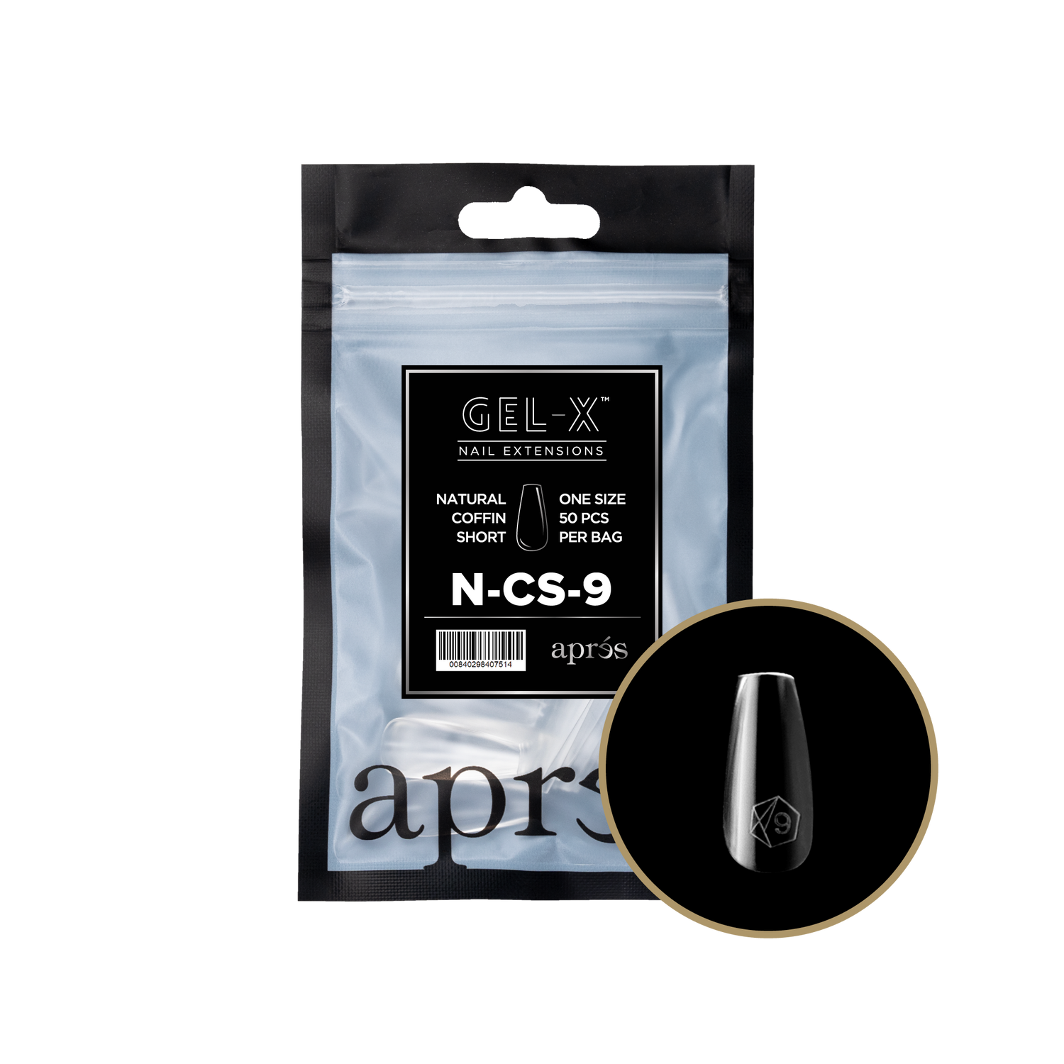 Aprés Gel-X® Kokokynnen Tipit, Täyttöpussi Natural Coffin Short