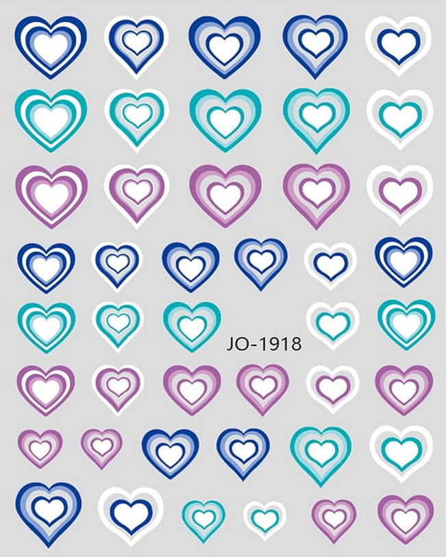Nail Stickers, Hearts Blue