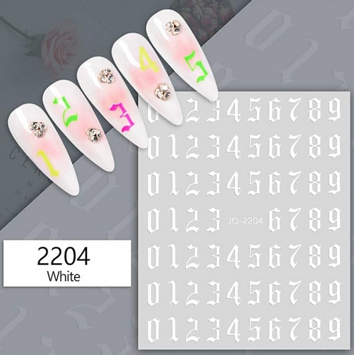 Nail stickers, Numbers White