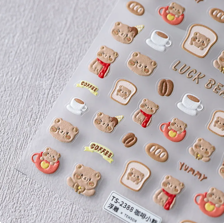 Nail stickers 3D, Coffee Bear