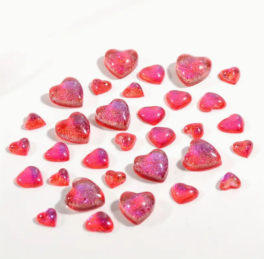 Nail decoration, Shimmer Hearts Red 100pcs