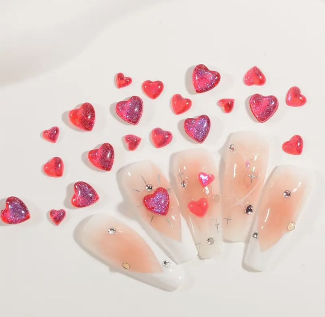 Nail decoration, Shimmer Hearts Red 100pcs