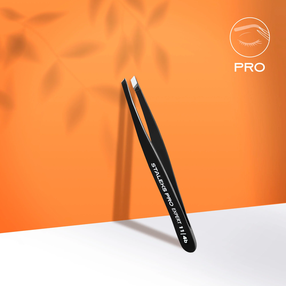 Staleks Pro Tweezers Expert 11 Tweezers, Type 4 Black, Slant, TE-11/4B