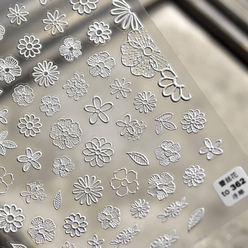 TOMONI Nail stickers, White Flowers