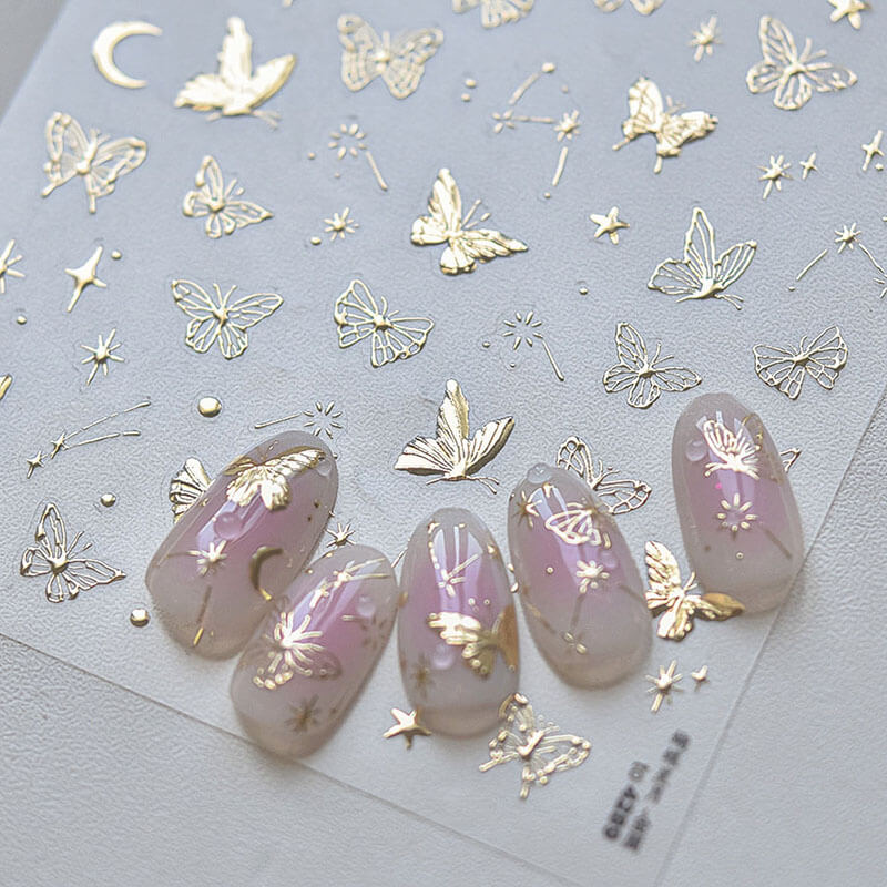 TOMONI Nail stickers, Gold Butterfly