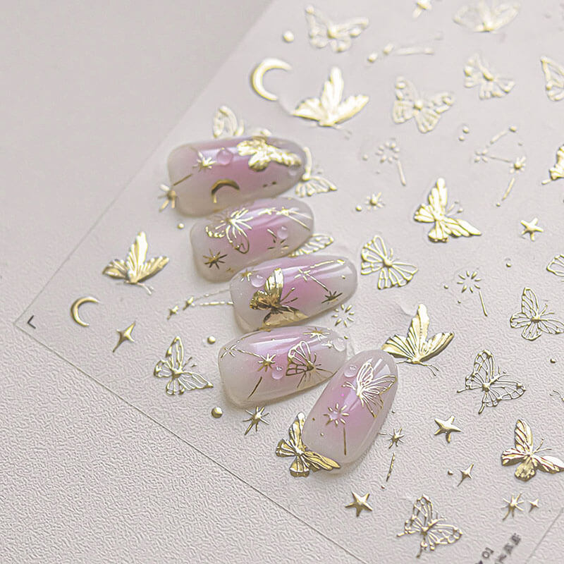 TOMONI Nail stickers, Gold Butterfly