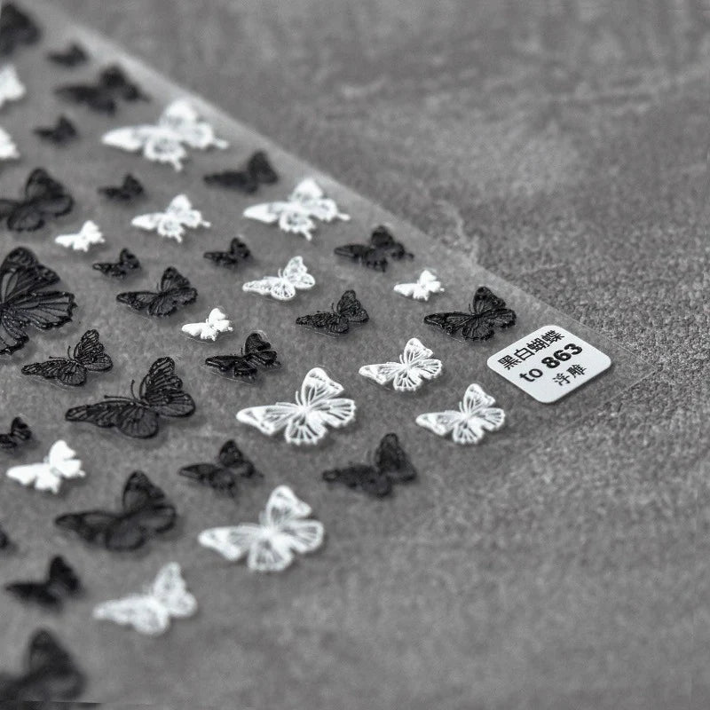 TOMONI Nail Stickers, Butterfly Black & White