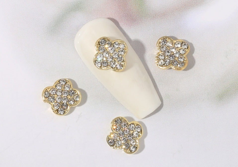 Nail Decoration, Flower with Diamonds Gold 10pcs