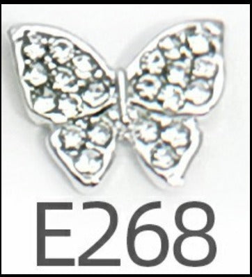 Nail Decoration, Butterfly with Diamonds Silver 10 pcs