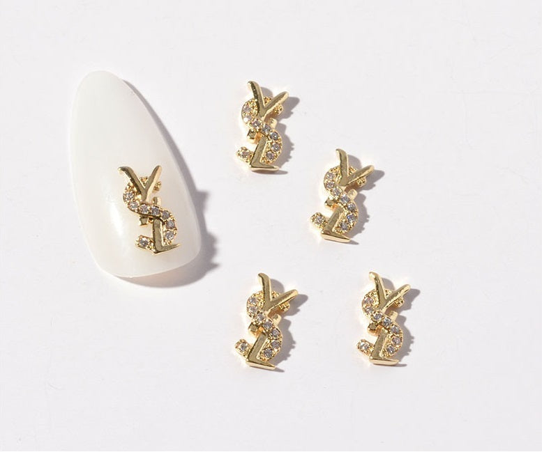 Nail Decoration, YSL with diamonds Gold 5 pcs
