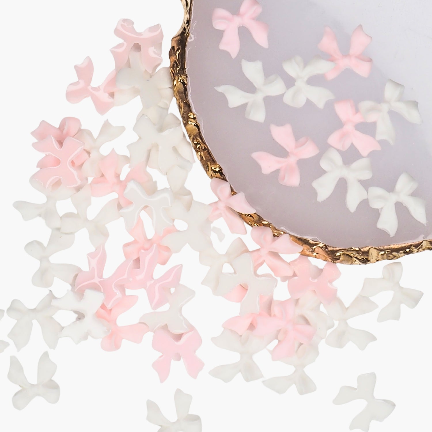 Nail decoration, Bows White & Pink 50 pcs