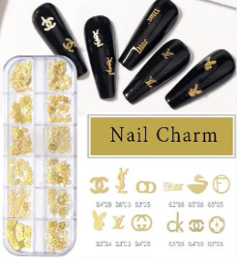 Decorative Box, Nail Art Decoration 3D Brand Logo Gold
