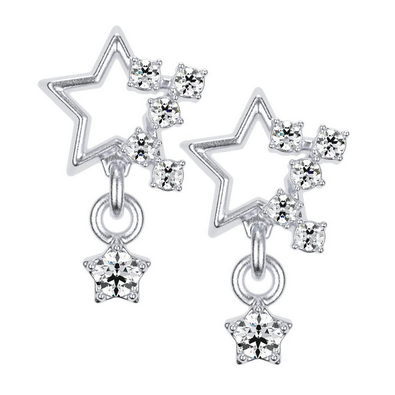 Nail Decoration, Star with Hanging Part Silver 2pcs
