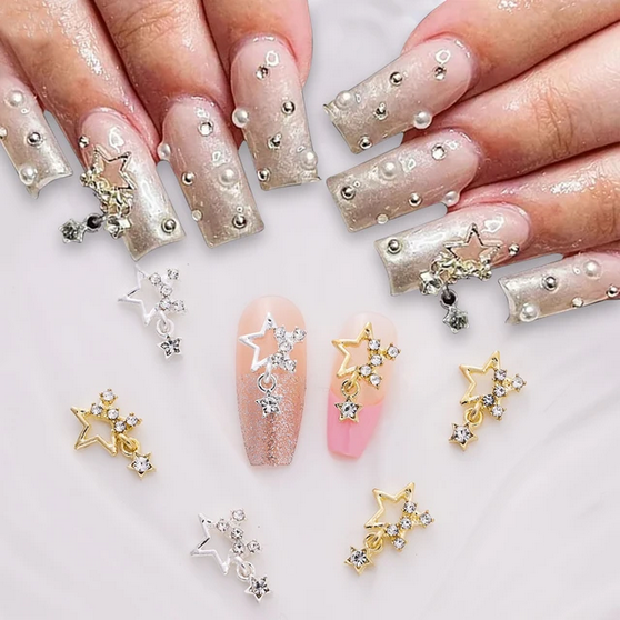 Nail Art Decoration, Star with Hanging Part Gold 2 pcs