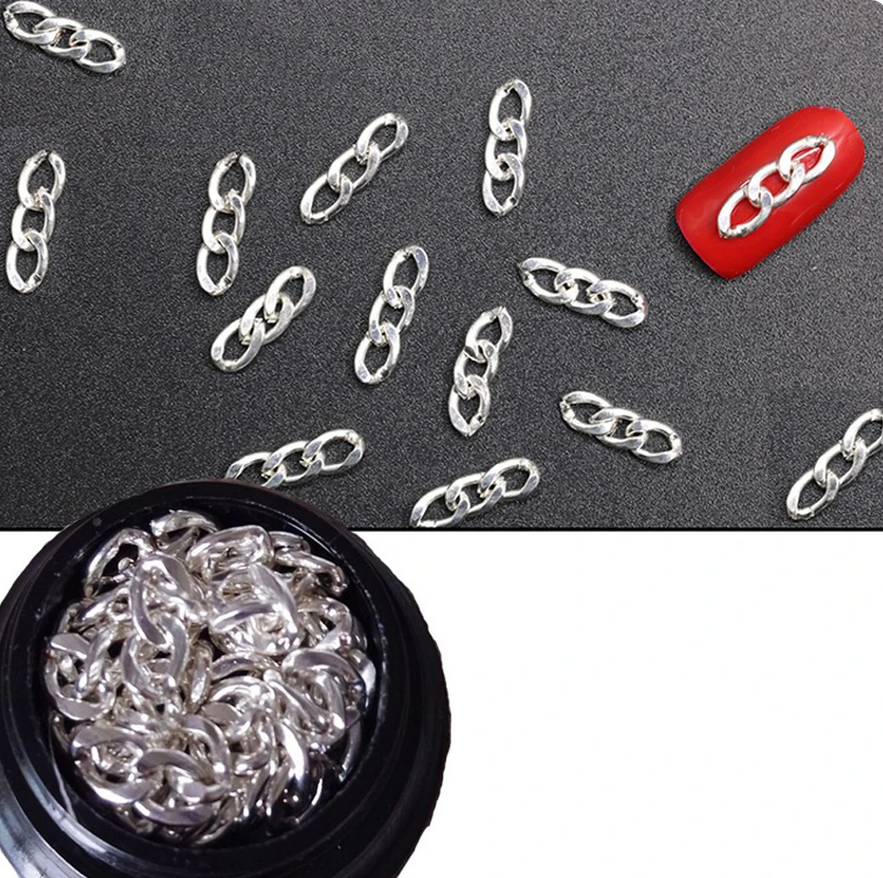 Nail decoration, Chain Link Silver 4 pcs