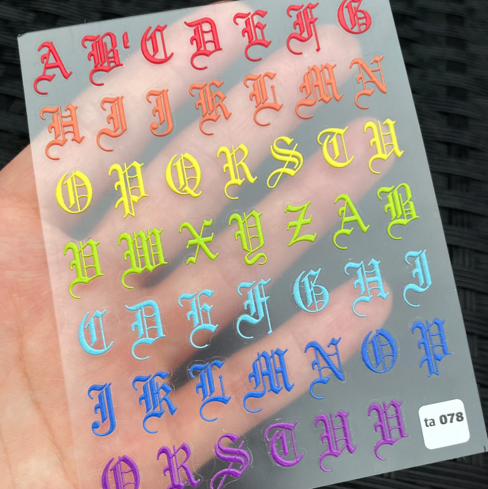 Nail stickers 3D, Letters Rainbow