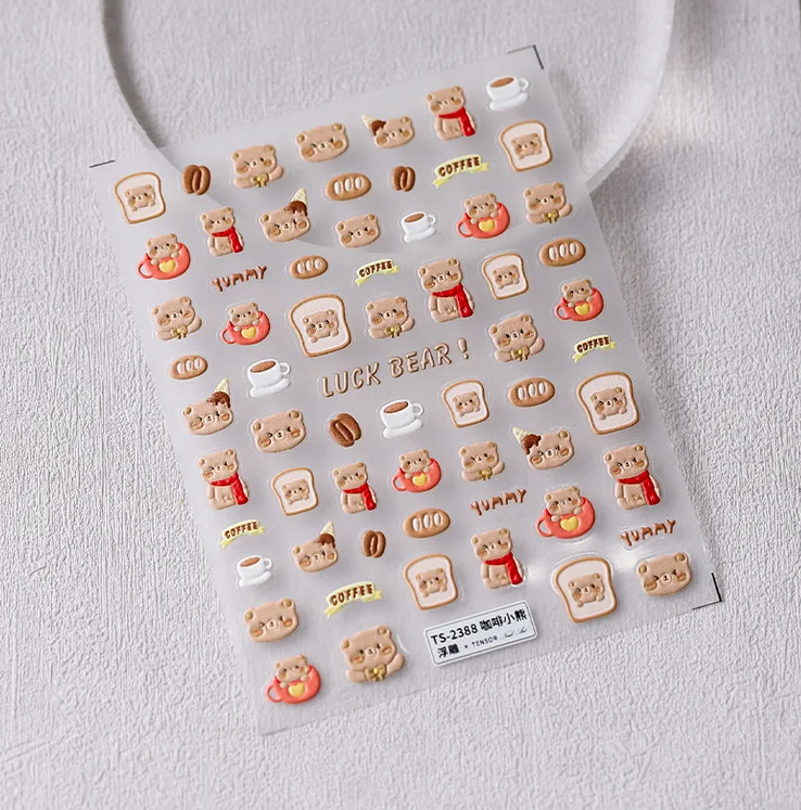 Nail stickers 3D, Coffee Bear