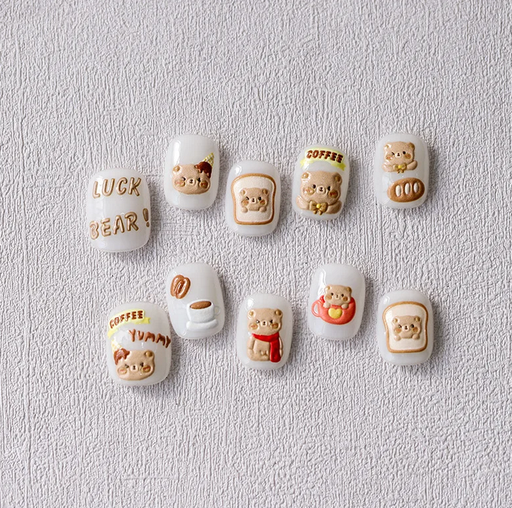 Nail stickers 3D, Coffee Bear