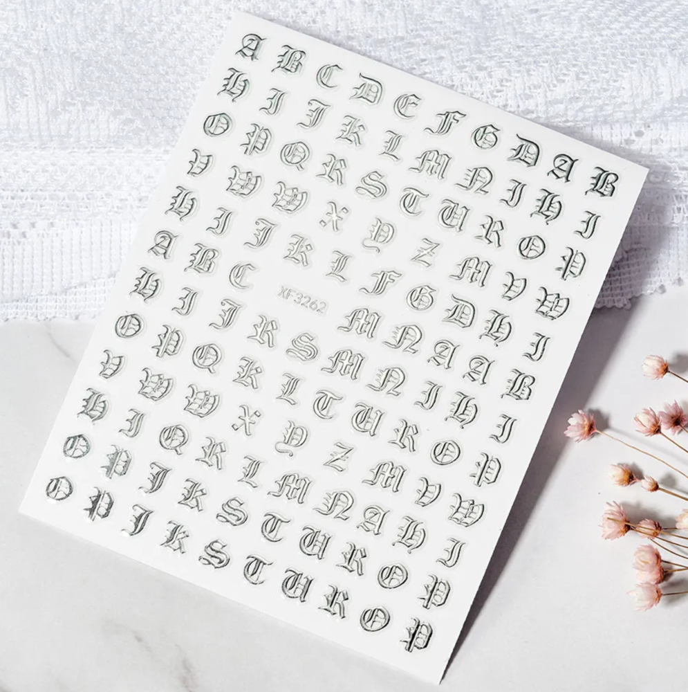 Nail Stickers, Letters Silver