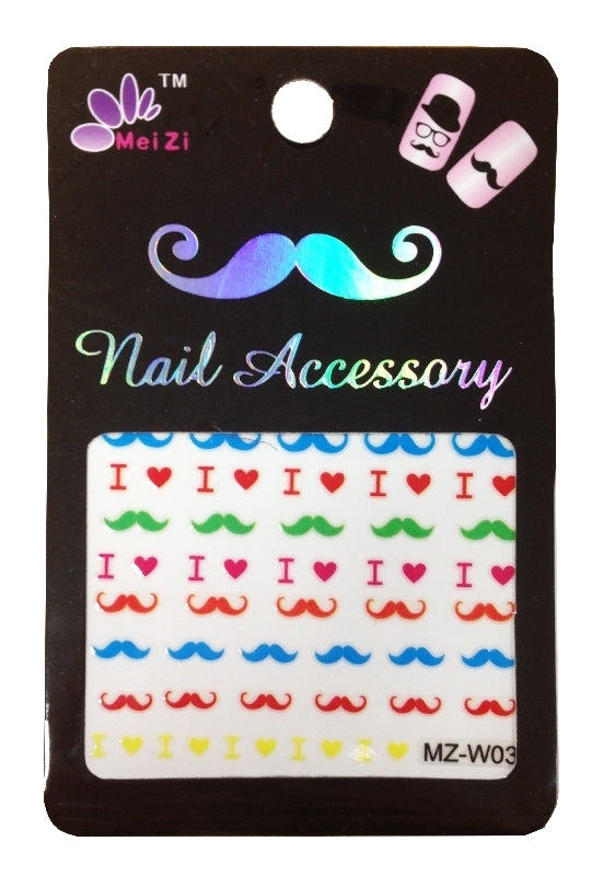 Nail Stickers, Mustache MZ-W03 Colored