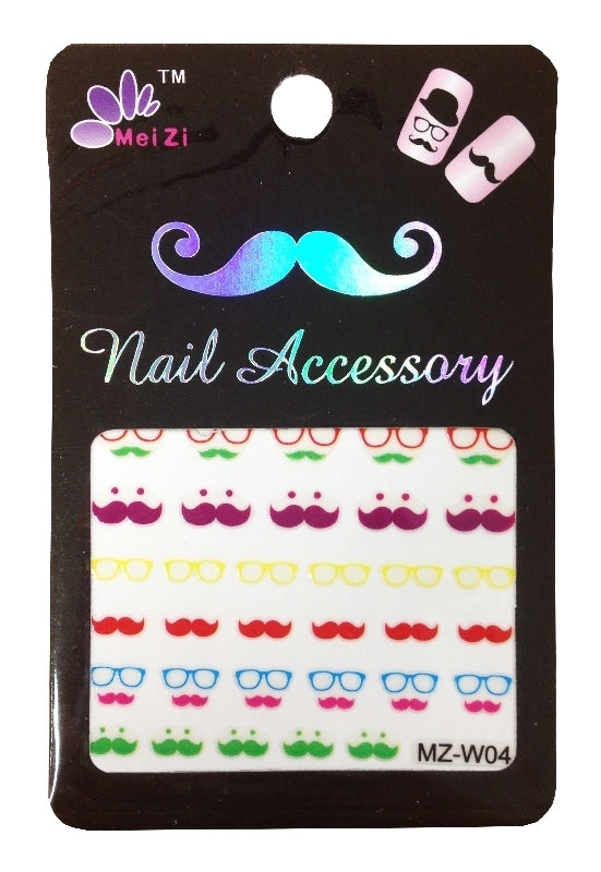 Nail Stickers, Mustache MZ-W04 Colored