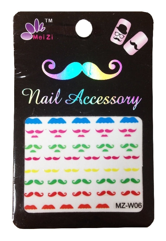 Nail Stickers, Mustache MZ-W06 Colored