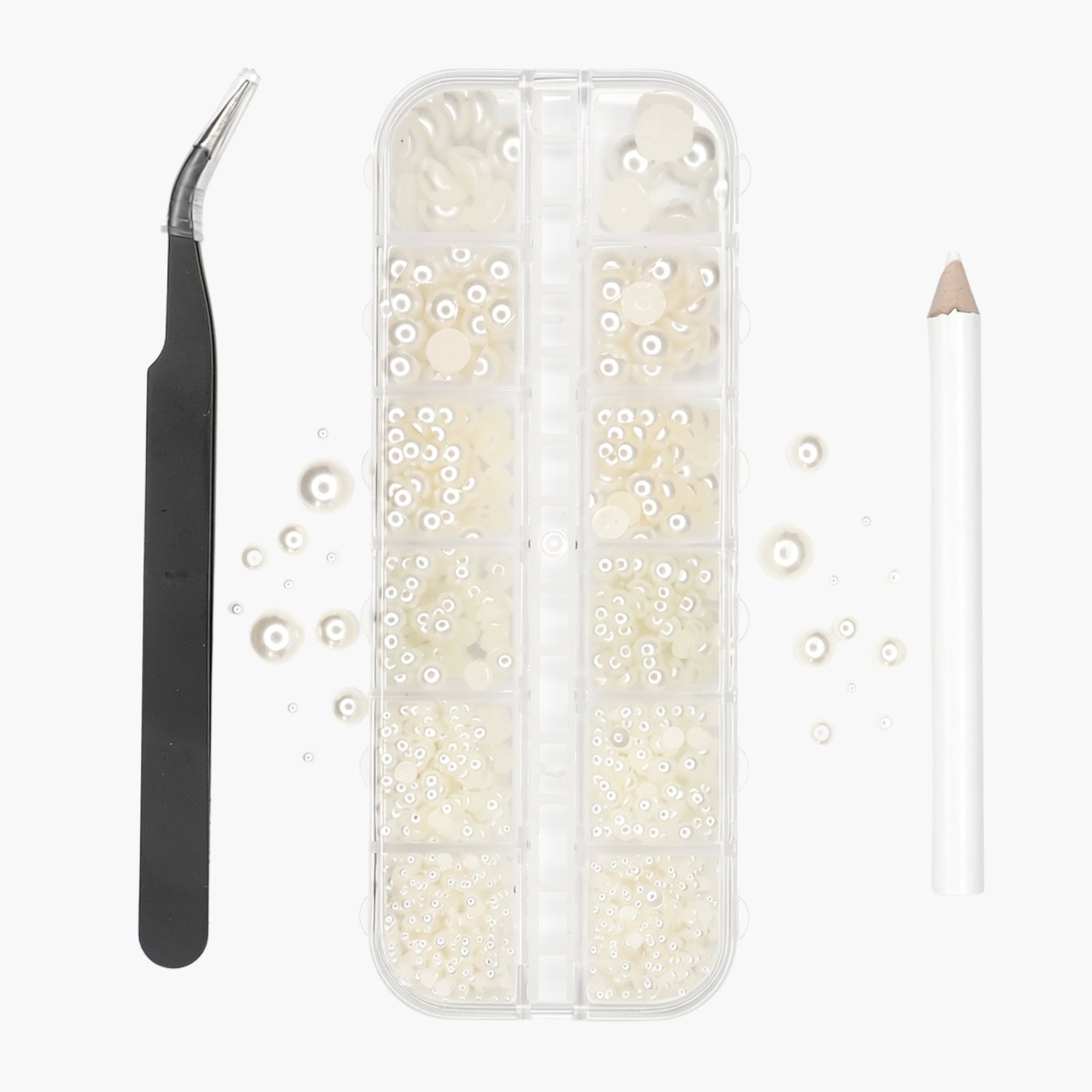 Nail art Set, Pearls, Off-White, With Wax Pen And Tweezers