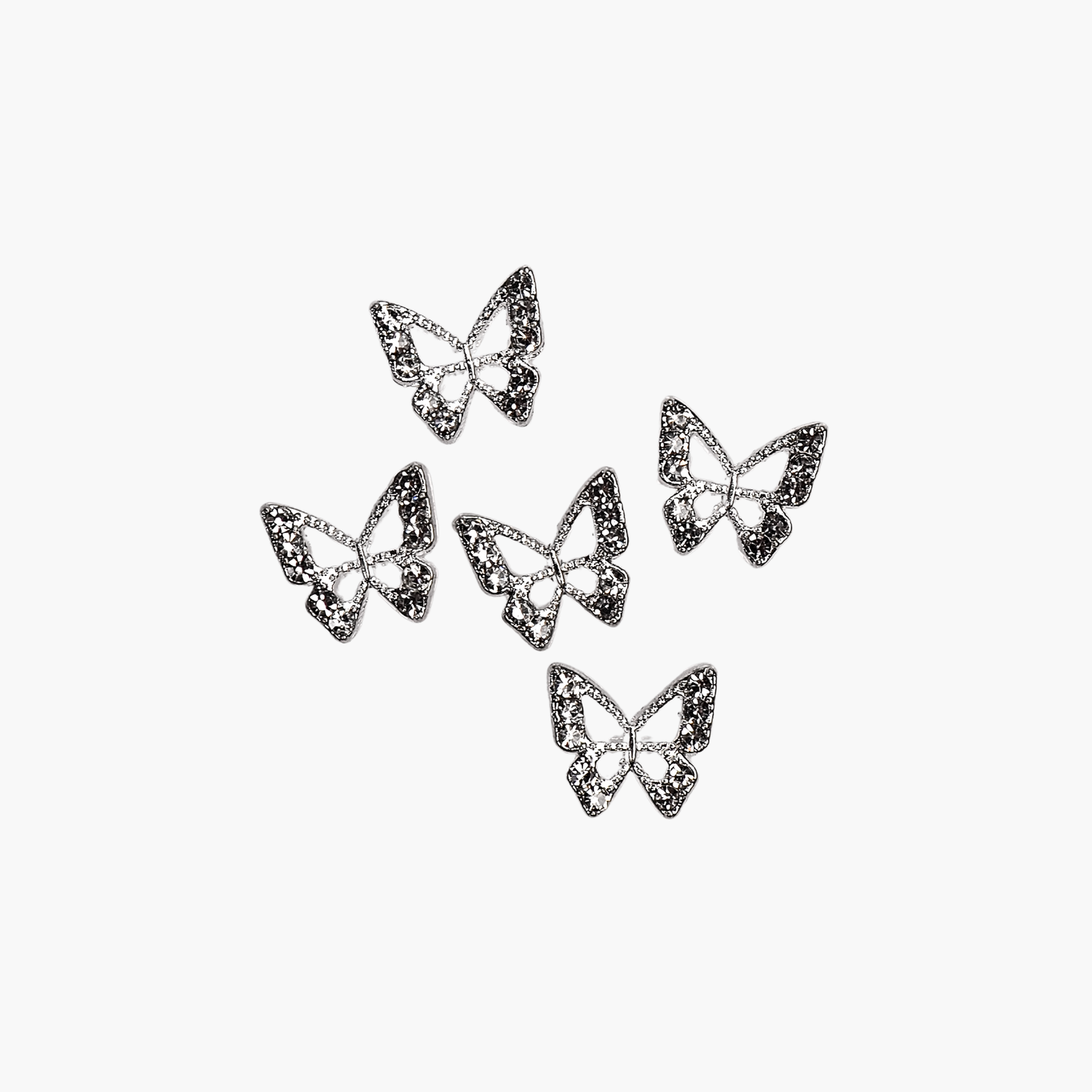 Nail Decoration, Butterfly with Crystals Silver 5pcs