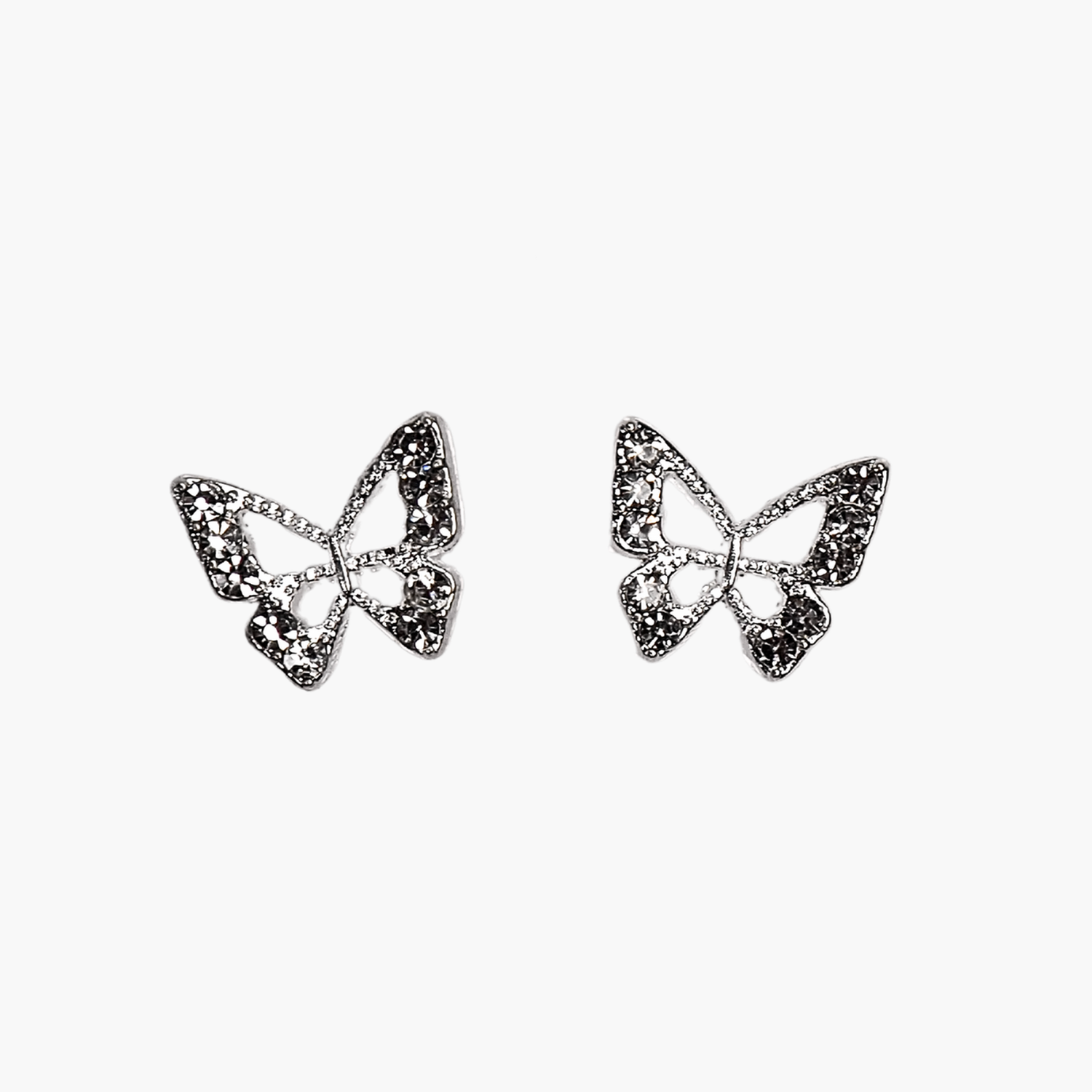 Nail Decoration, Butterfly with Crystals Silver 5pcs