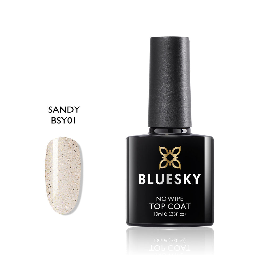 Bluesky No Wipe Glitter Top Coat Geelipäällyslakka, Sandy