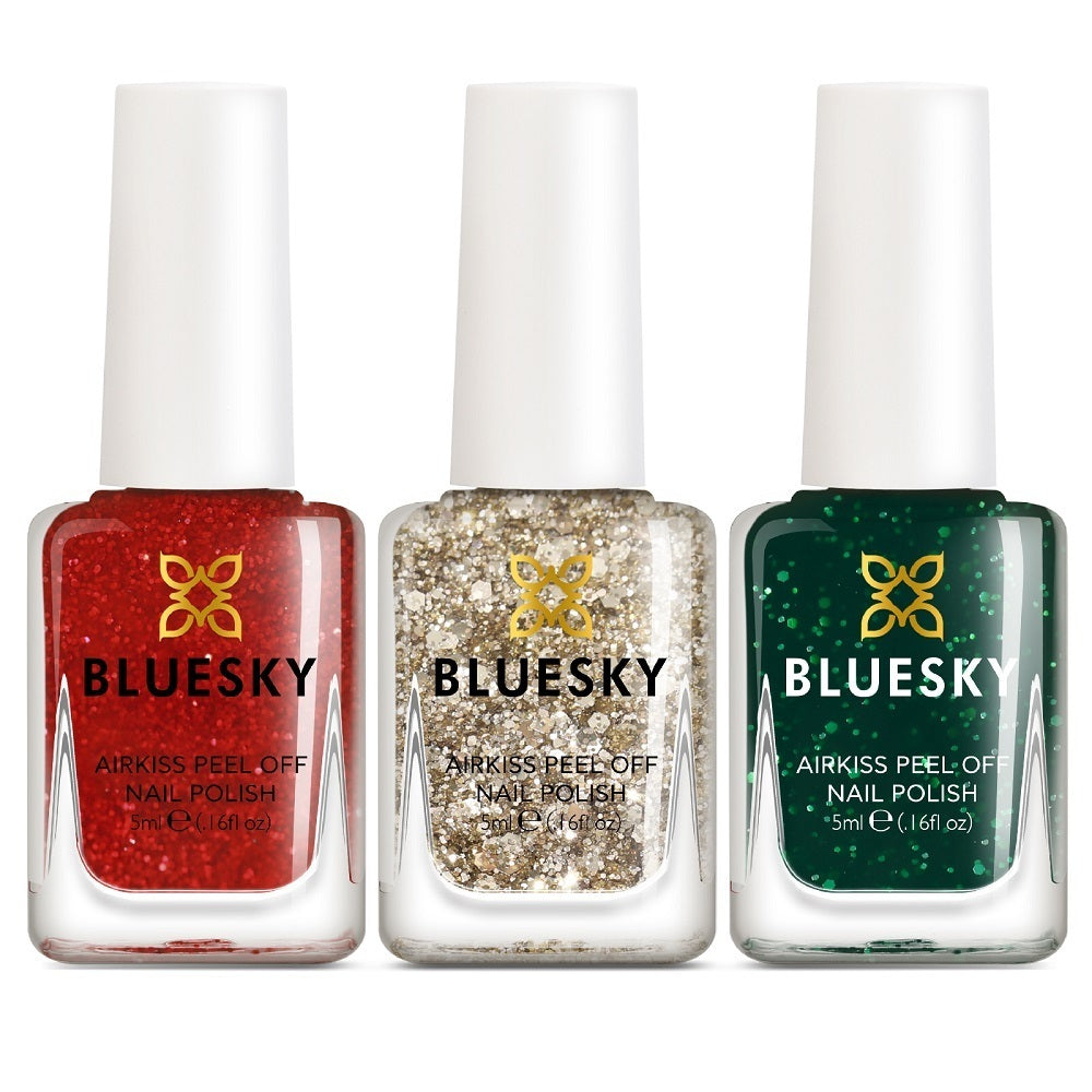 Bluesky Airkiss Peel Off Nail Polish Set, Christmas Glitter