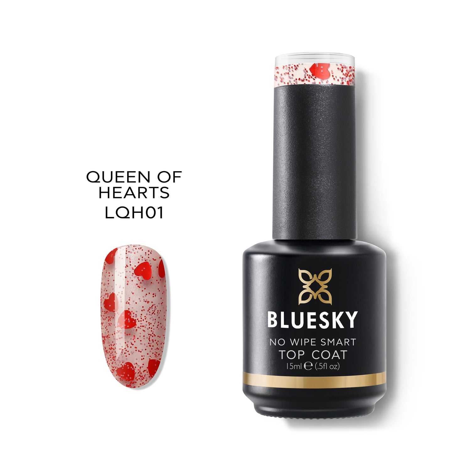 Bluesky No Wipe Glitter Top Coat Geelipäällyslakka, Queen of Hearts