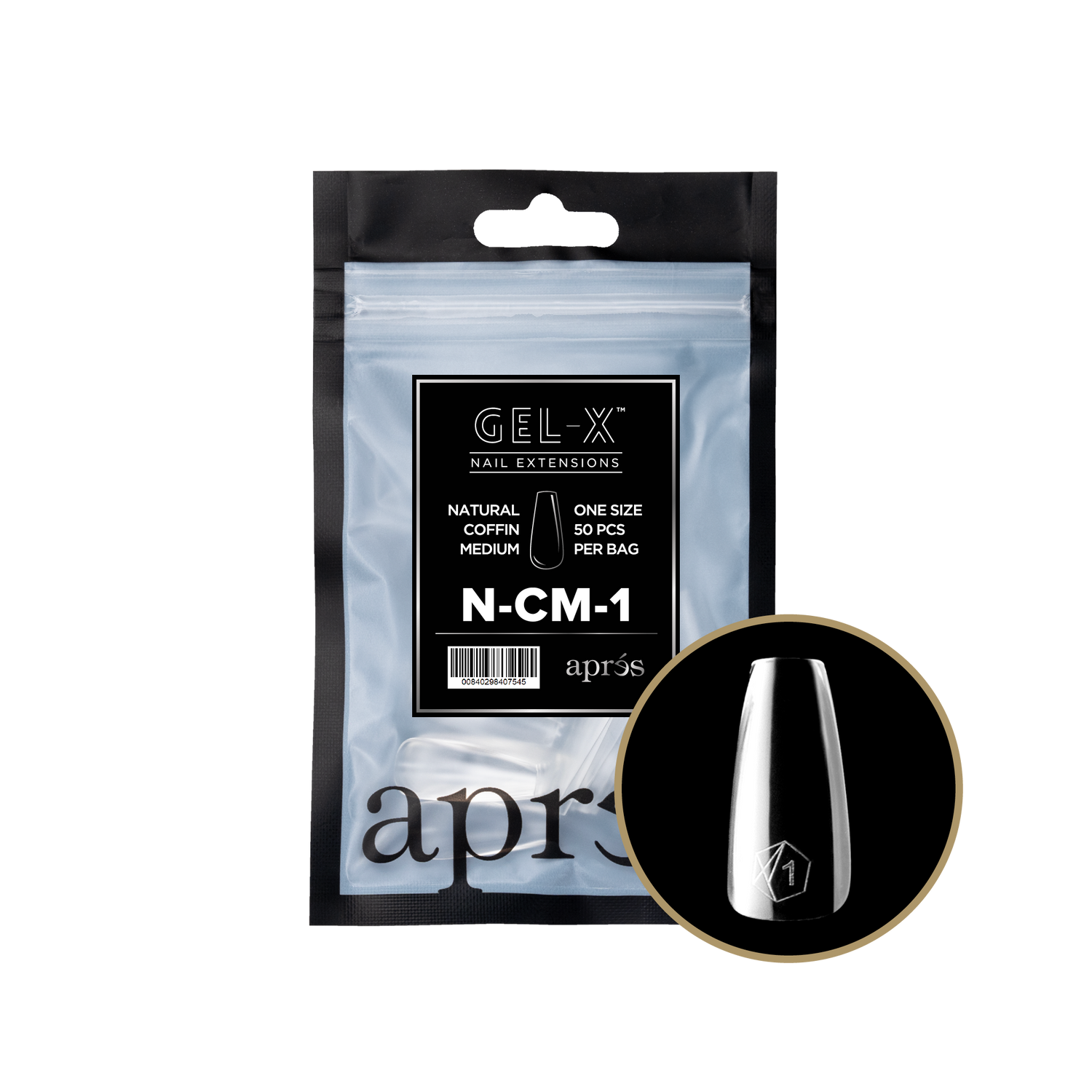 Aprés Gel-X® Kokokynnen Tipit, Täyttöpussi Natural Coffin Medium