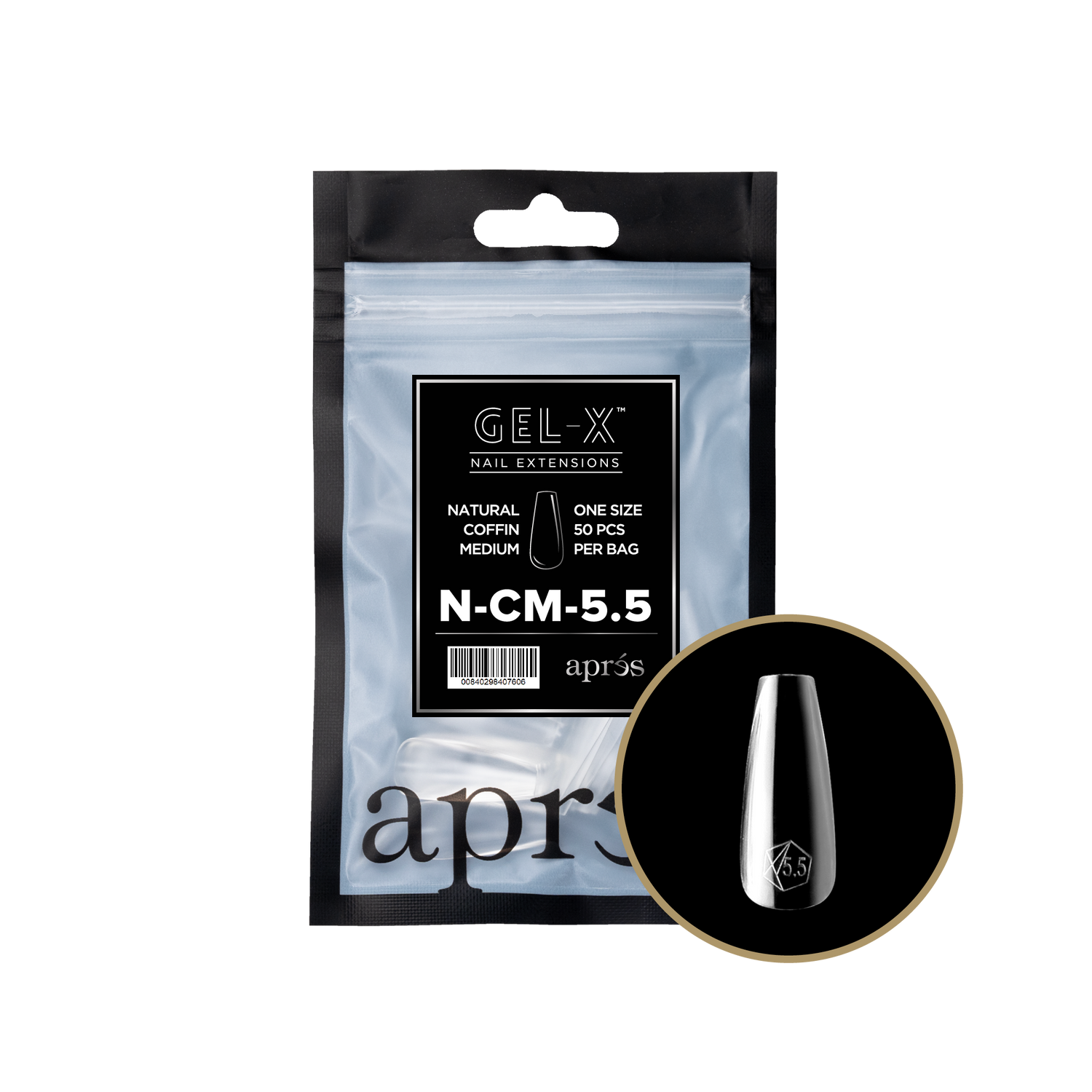 Aprés Gel-X® Kokokynnen Tipit, Täyttöpussi Natural Coffin Medium