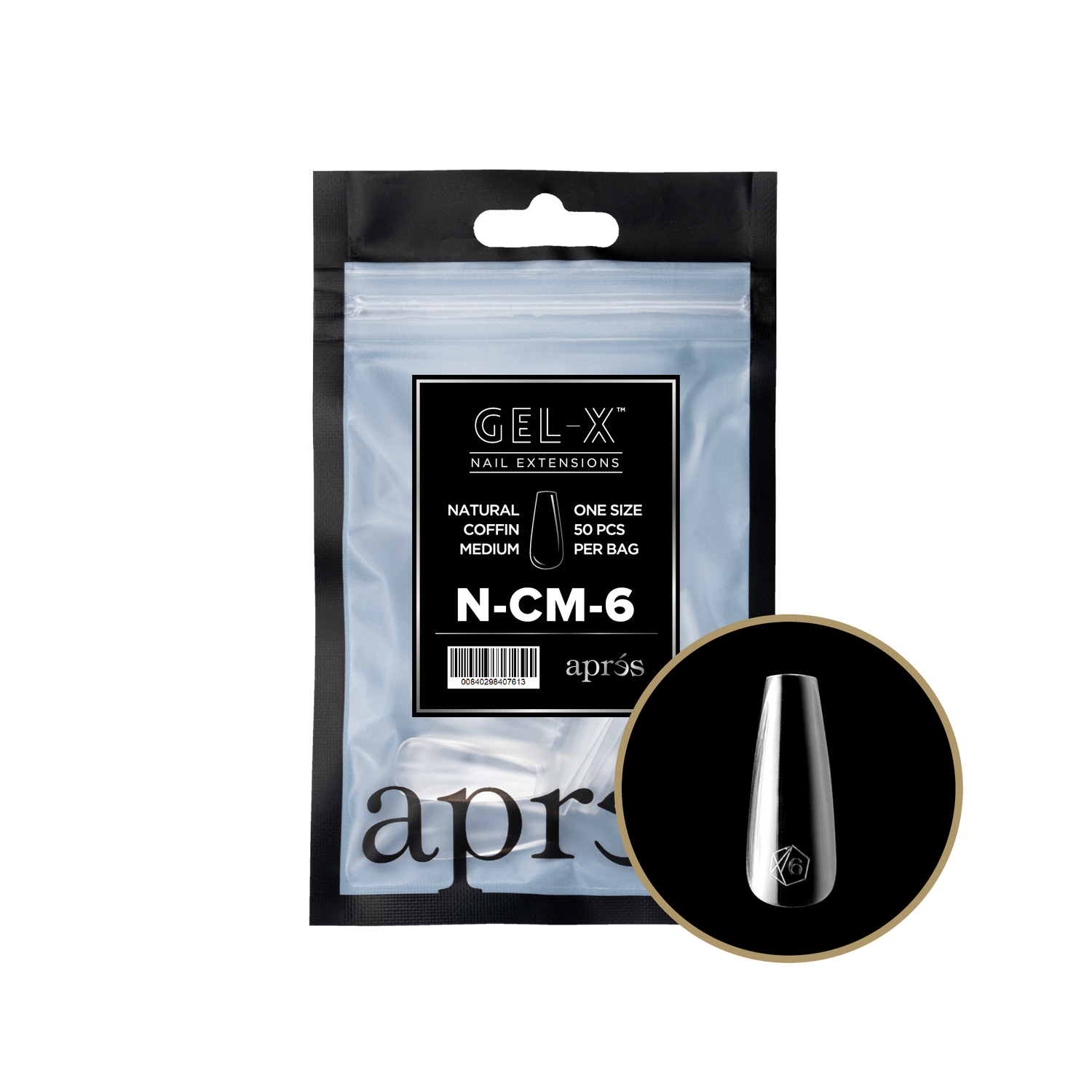 Aprés Gel-X® Kokokynnen Tipit, Täyttöpussi Natural Coffin Medium