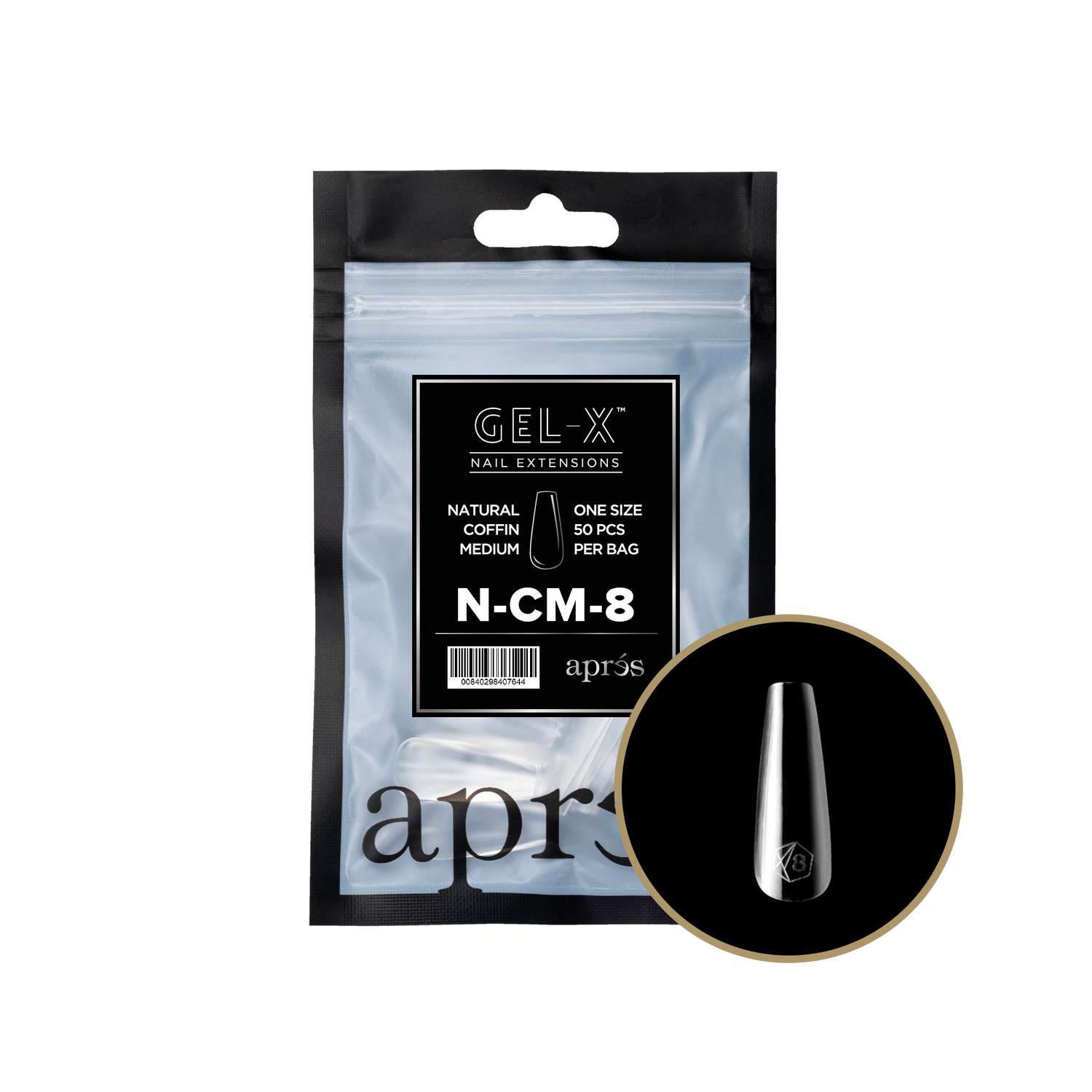 Aprés Gel-X® Kokokynnen Tipit, Täyttöpussi Natural Coffin Medium