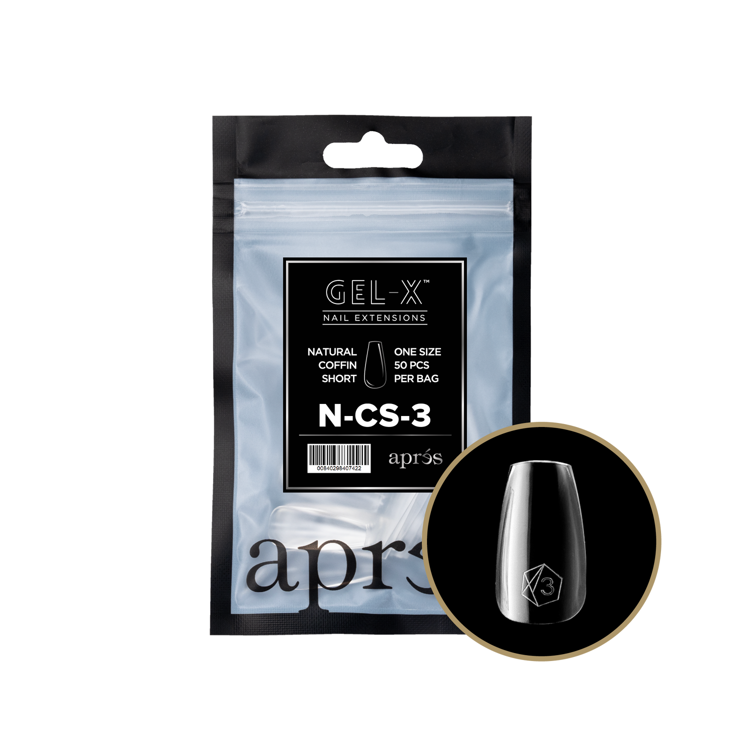 Aprés Gel-X® Kokokynnen Tipit, Täyttöpussi Natural Coffin Short