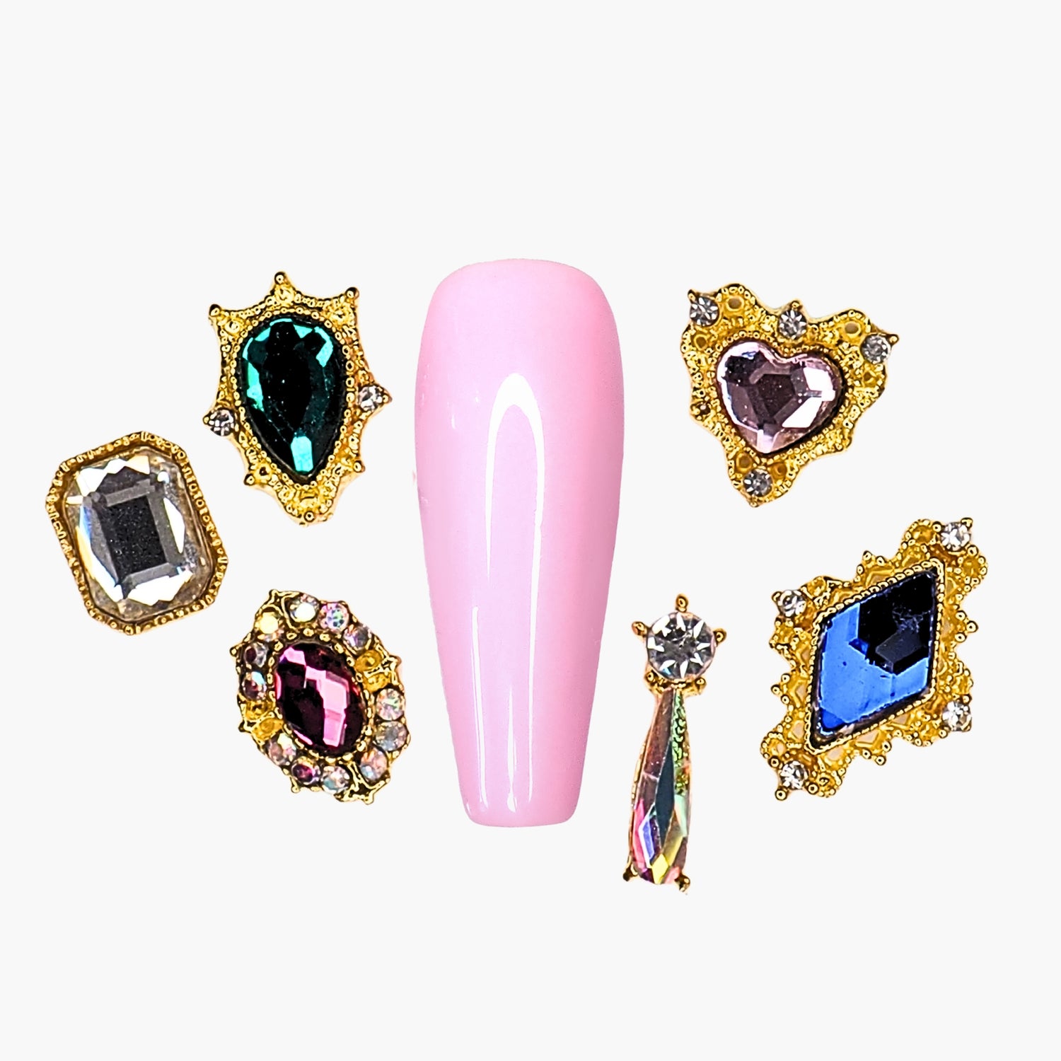 Nail Art Set, Multi-Colored Crystals with Metal Edges