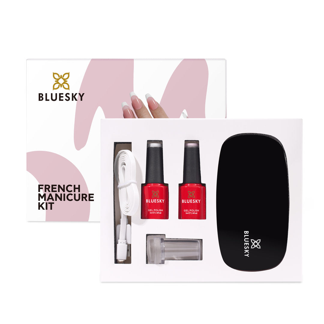 Bluesky French Manicure Kit Geelilakkasetti ranskalaiseen manikyyriin lampulla